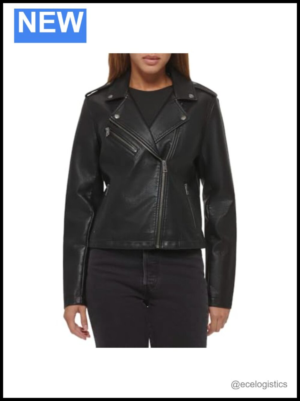 Faux Leather Moto Jacket Asymmetrical Zipper Snap Lapels